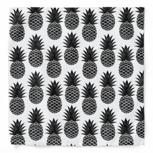 Trendy Tropical Black and White Pineapple Pattern Bandana