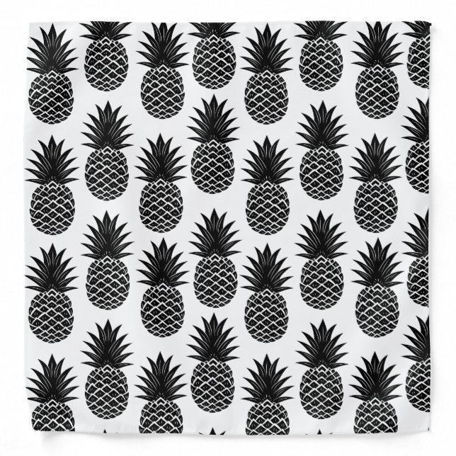 Trendy Tropical Black and White Pineapple Pattern Bandana (Front)