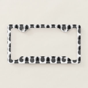 Trendy Tropical Black and White Pineapple Pattern License Plate Frame