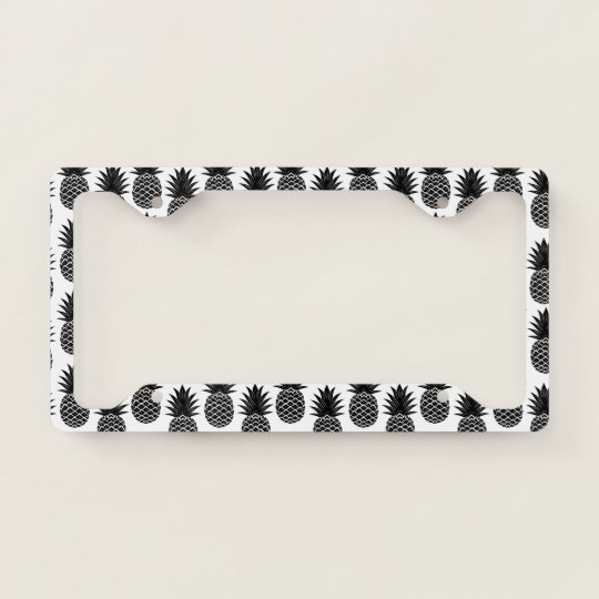 Trendy Tropical Black and White Pineapple Pattern License Plate Frame