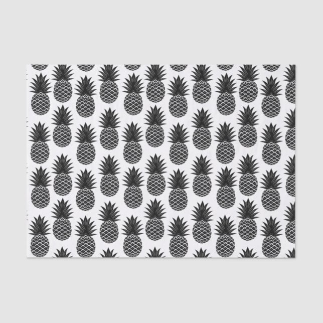 Trendy Tropical Black and White Pineapple Pattern Tissue Paper (Front)