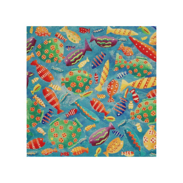 Trendy Tropical Fish Watercolour Wood Wall Art (Front)