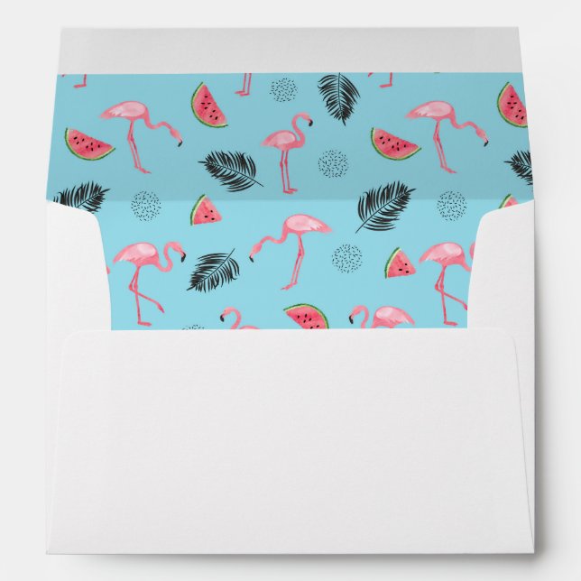 Trendy Tropical Flamingo & Watermelon Pattern Envelope (Back (Bottom))