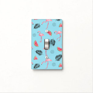 Trendy Tropical Flamingo & Watermelon Pattern Light Switch Cover