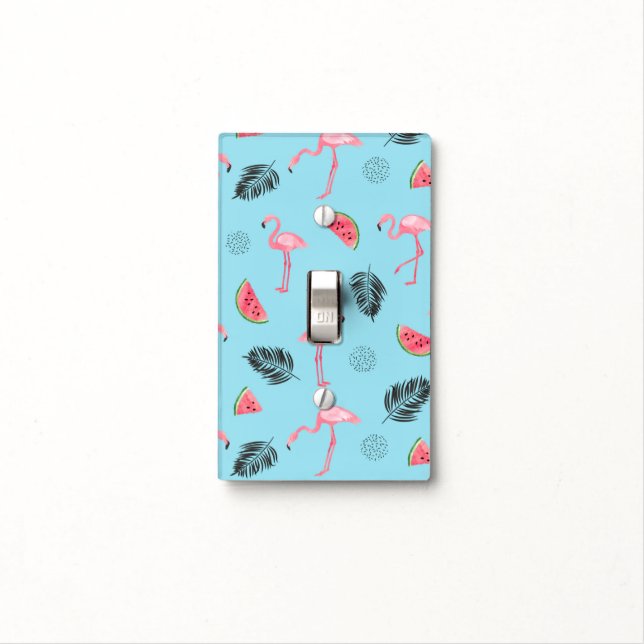 Trendy Tropical Flamingo & Watermelon Pattern Light Switch Cover (In Situ)