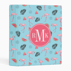 Trendy Tropical Flamingo & Watermelon Pattern Mini Binder