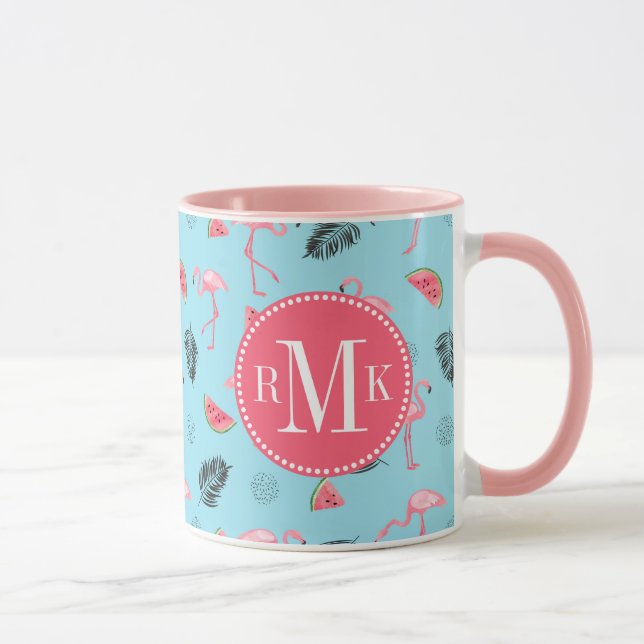 Trendy Tropical Flamingo & Watermelon Pattern Mug (Right)