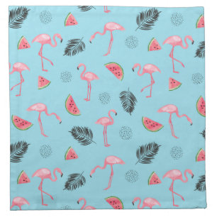 Trendy Tropical Flamingo & Watermelon Pattern Napkin