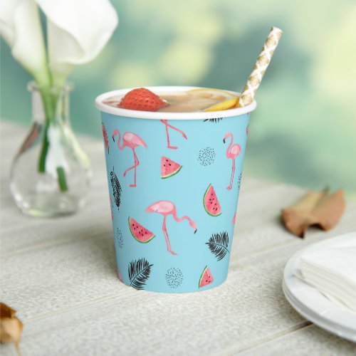 Trendy Tropical Flamingo  Watermelon Pattern Paper Cups