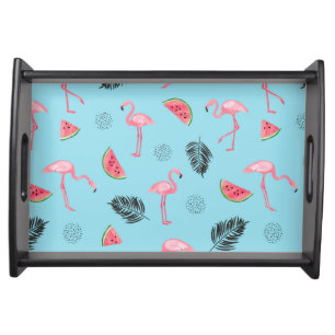 Trendy Tropical Flamingo & Watermelon Pattern Serving Tray