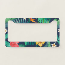 Nicokee Blue Damask License Plate Frame - Grunge Style Metal Car Tag Cover Holder