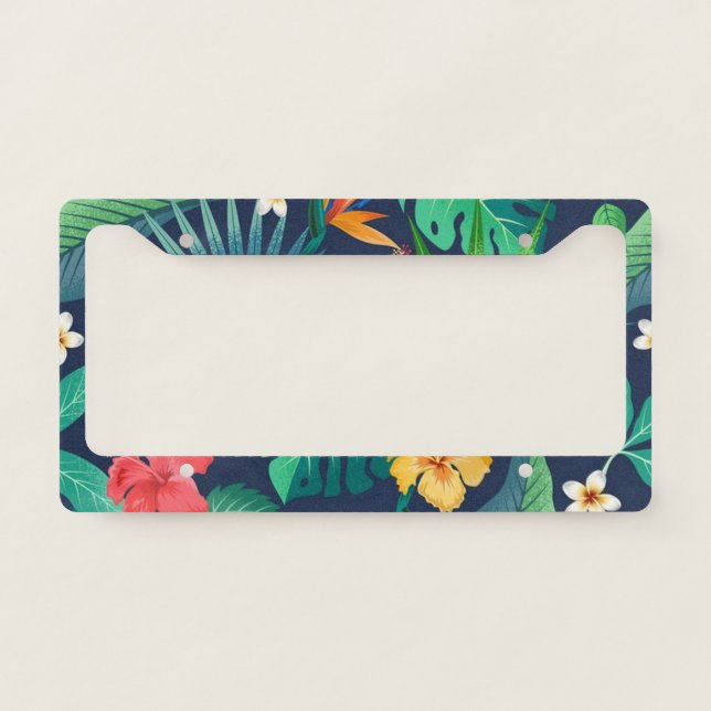 Trendy Tropical Floral Auto Accessories License Plate Frame (Front)