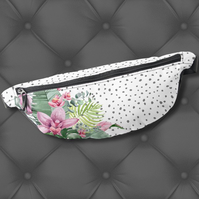 Trendy Tropical Floral Fanny Pack (Cute Trendy Dot Pattern Floral Tropical Watercolor Fanny Pack )