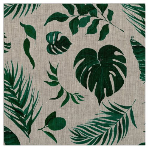 Trendy Tropical Foliage Green Leaves Pattern Fabric