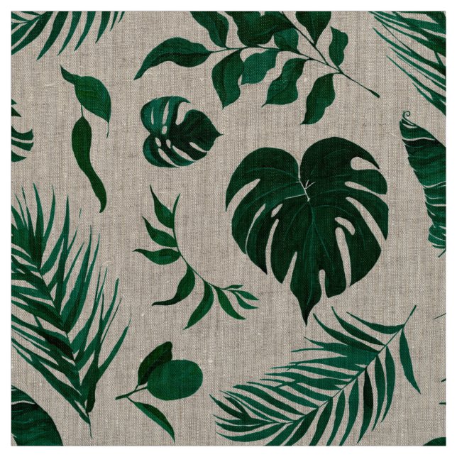 Trendy Tropical Foliage Green Leaves Pattern Fabric (Swatch)
