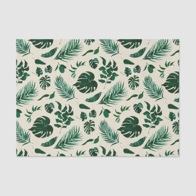 Trendy Tropical Foliage Green Leaves Pattern Tissue Paper (Front)