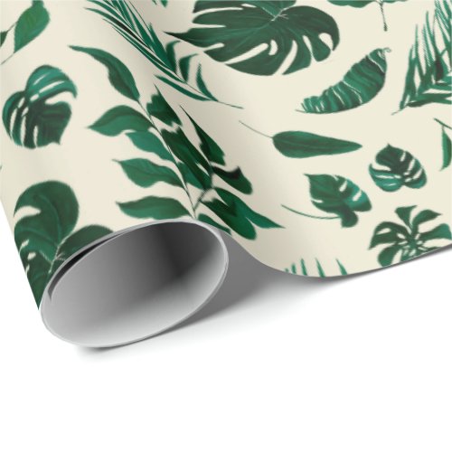 Trendy Tropical Foliage Green Leaves Pattern Wrapping Paper