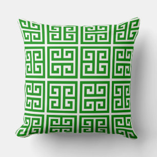 Trendy Tropical Green Greek Key Pattern Throw Pillow