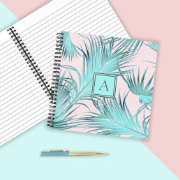 Trendy Tropical Palm Fronds Pattern with Monogram Notebook