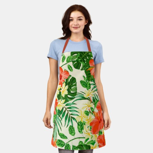 Trendy Tropical Palms and Floral Print Apron