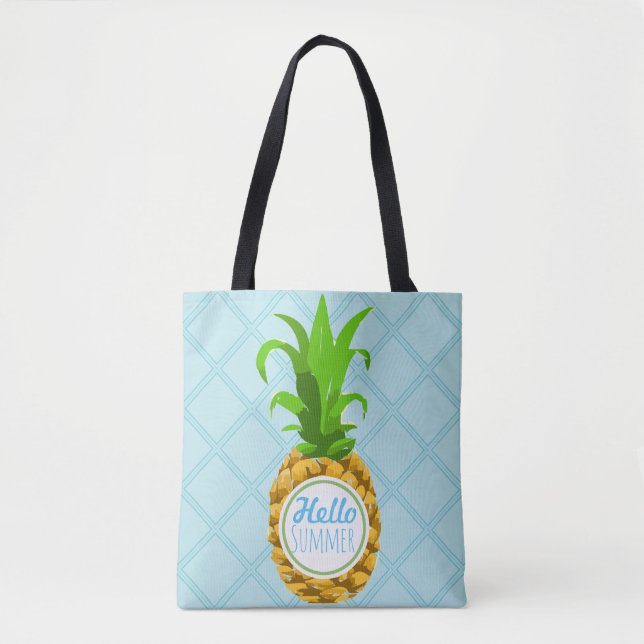 Trendy Tropical Pineapple Hello Summer Tote Bag (Front)