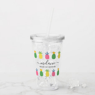 Trendy Tropical Pineapple Maid of Honor Name Acrylic Tumbler