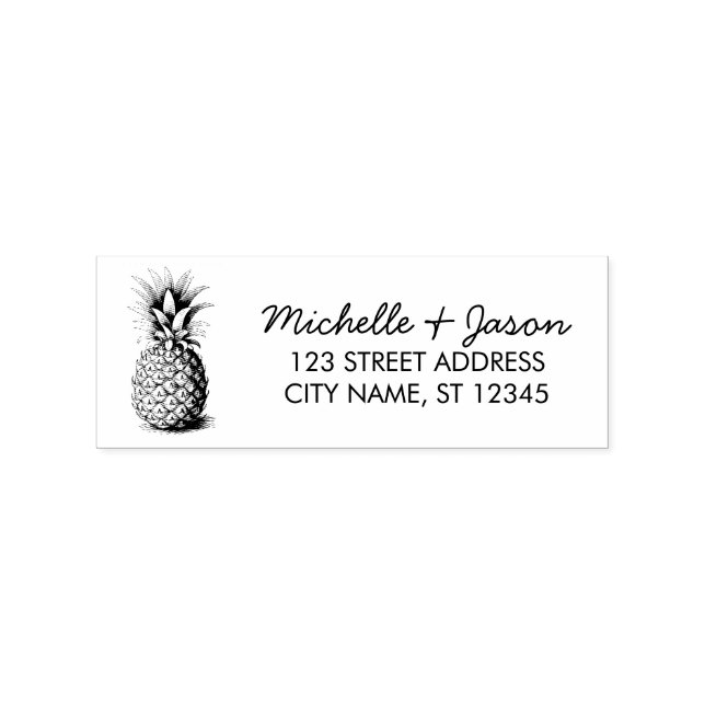 Trendy Tropical Pineapple Wedding Return Address Rubber Stamp (Imprint)