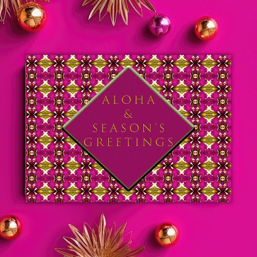 Trendy Tropical Pink and Gold Aloha Christmas Postcard