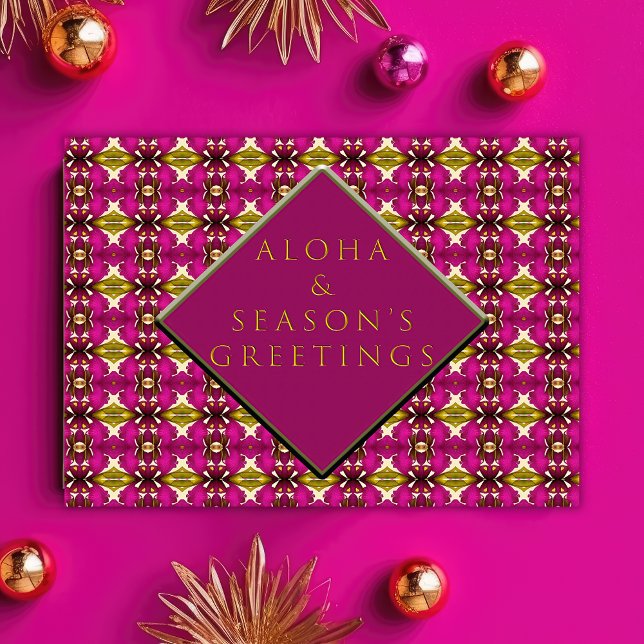Trendy Tropical Pink and Gold Aloha Christmas Postcard (Luxe Tropical Aloha Greeting Card)