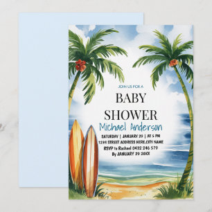 Trendy tropical Summer surfing Beach Baby Shower  Invitation