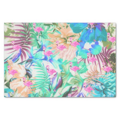 Trendy tropical teal pink floral flamingo tissue paper
