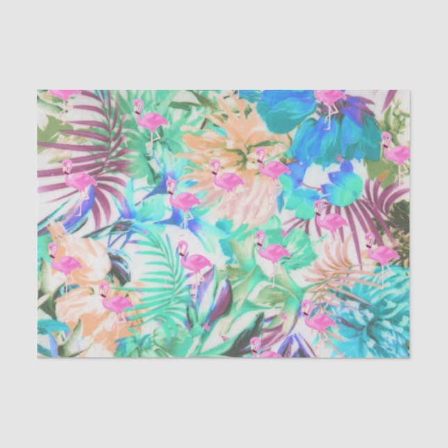 Trendy tropical teal pink floral flamingo tissue paper (Front)