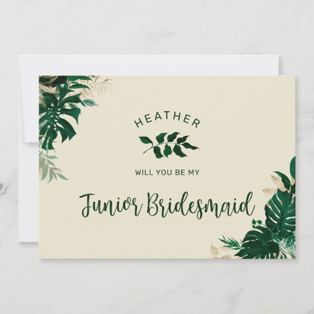 Trendy Tropical Theme Jr. Bridesmaid Proposal Card (Front)