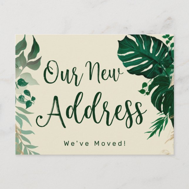 Trendy Tropical Themed Our New Address Moving Announcement Postcard (Front)