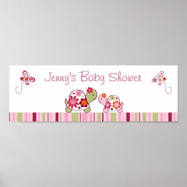 Trendy Tropical Turtle Baby Shower Banner Sign (Front)