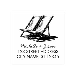 Trendy Tropical Two Chairs Wedding Return Address  Rubber Stamp