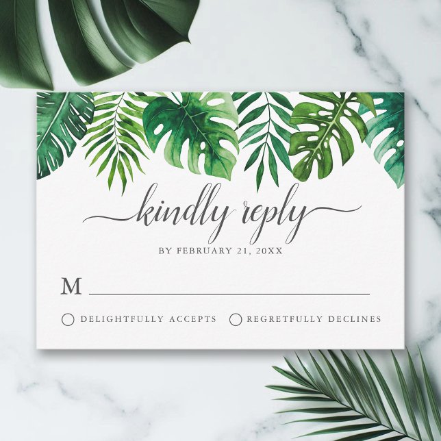 Trendy Tropical Watercolor Botanical RSVP Card (Creator Uploaded)