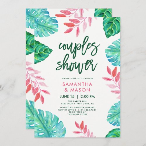 Trendy Tropical Watercolor Couples Shower Invitation