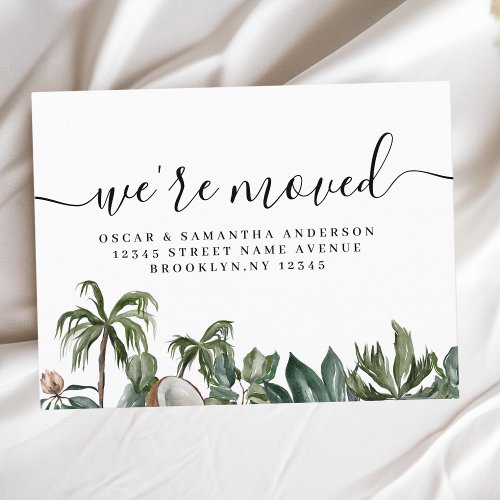Trendy Tropical Watercolor Green Leaves Announcement Postcard