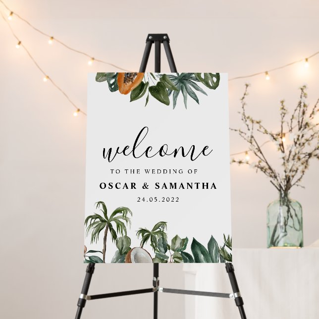 Trendy Tropical Watercolor Green Leaves Foam Board (In Situ (Stand))