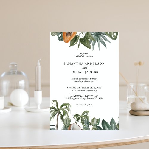 Trendy Tropical Watercolor Green Leaves Invitation