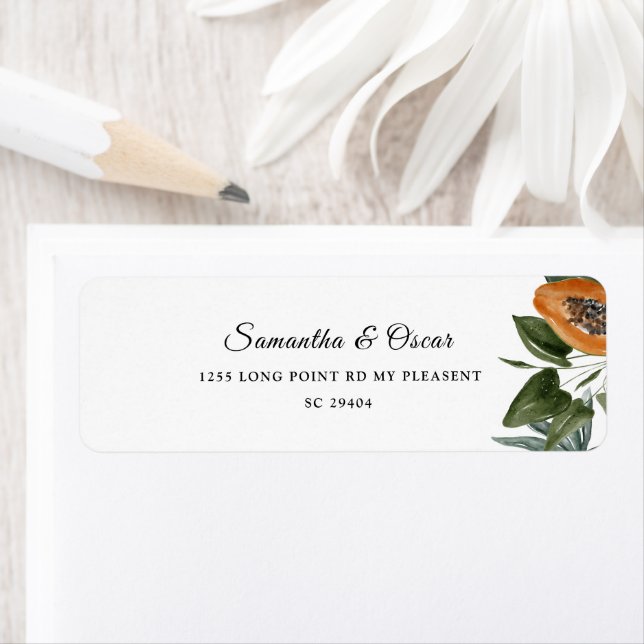 Trendy Tropical Watercolor Green Leaves Label (Insitu)