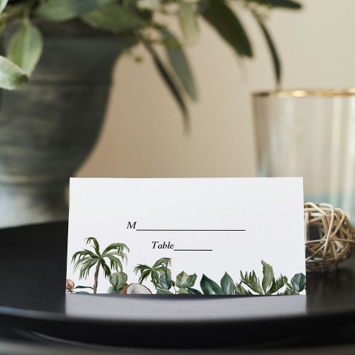 Trendy Tropical Watercolor Green Leaves Place Card