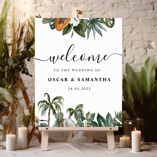 Trendy Tropical Watercolor Green Leaves Poster