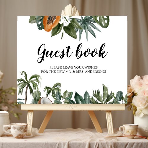 Trendy Tropical Watercolor Green Leaves Poster