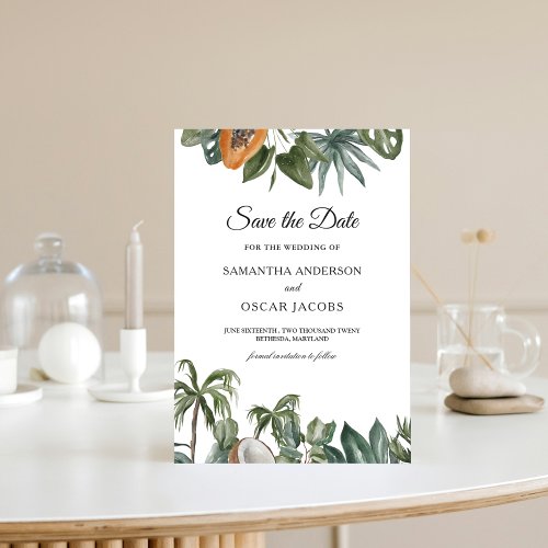 Trendy Tropical Watercolor Green Leaves Save The Date