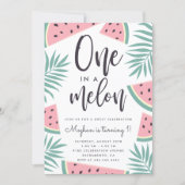 Trendy Tropical Watermelon One In A Melon Birthday Invitation (Front)