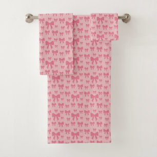 Trendy Tulip Pink Bows Pattern On Boho Chic Pink Bath Towel Set