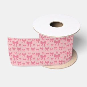 Trendy Tulip Pink Bows Pattern On Boho Chic Pink Satin Ribbon
