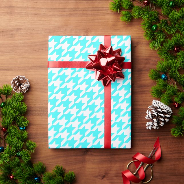 Trendy Turquoise and White Houndstooth Gift Wrapping Paper (Holiday Gift)